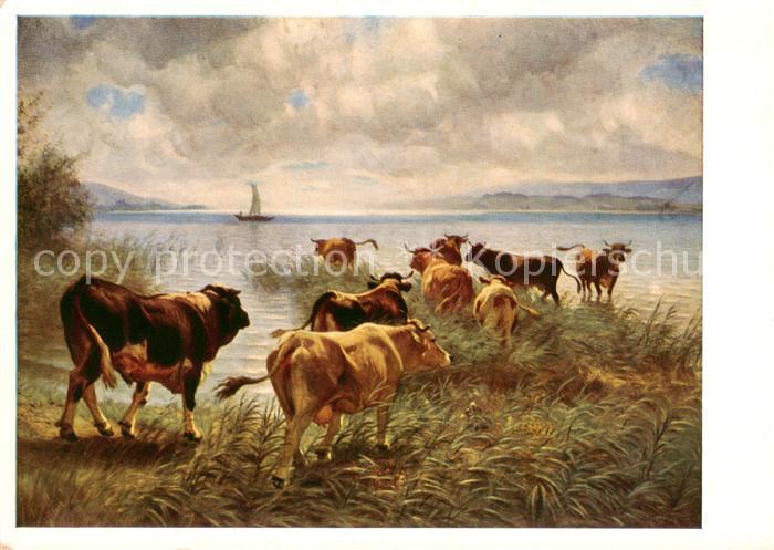 Koller Rudolf Kuenstlerkarte Viehherde am See 1883 Nr. 1517