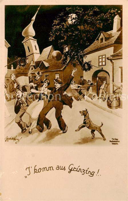 Grinzing Doebling Wien AT Froehliche Zecher Karikatur