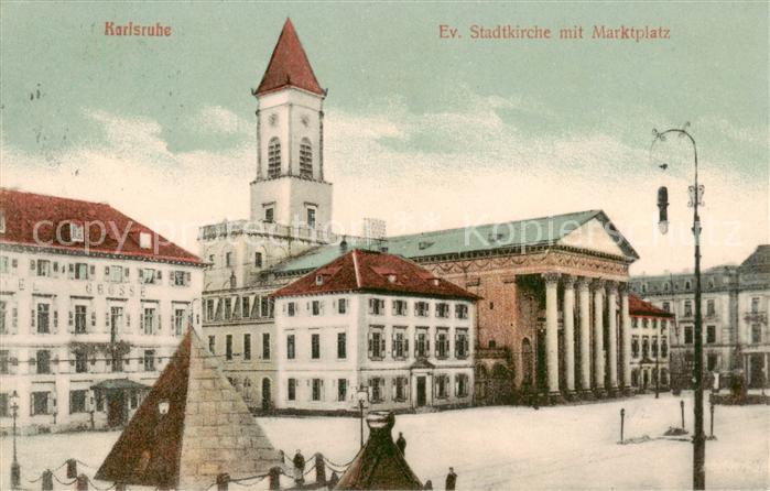 Karlsruhe Baden Ev Stadtkirche mit Marktplatz