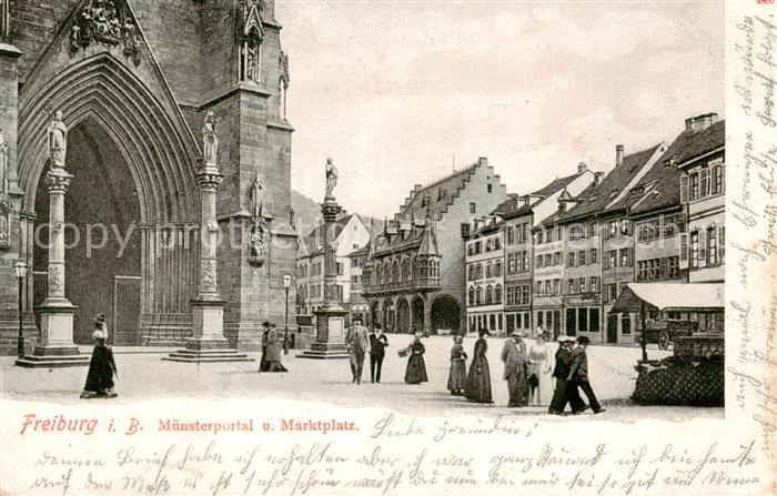 Freiburg Breisgau Muensterportal und Marktplatz
