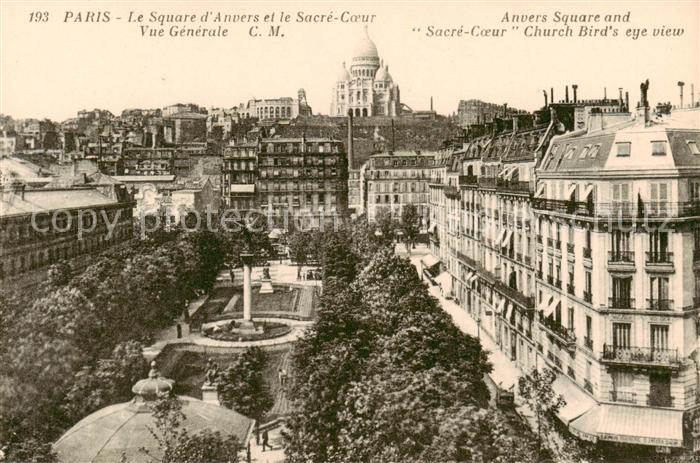 Paris 75 Le Square d’Anvers et le Sacre Coeur Vue generale
