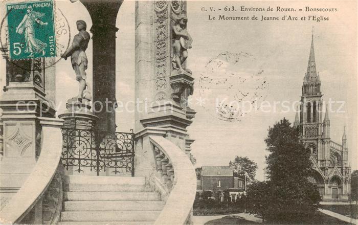 Rouen 76 Bonsecours Le Monument de Jeanne d’Arc et l'Eglise