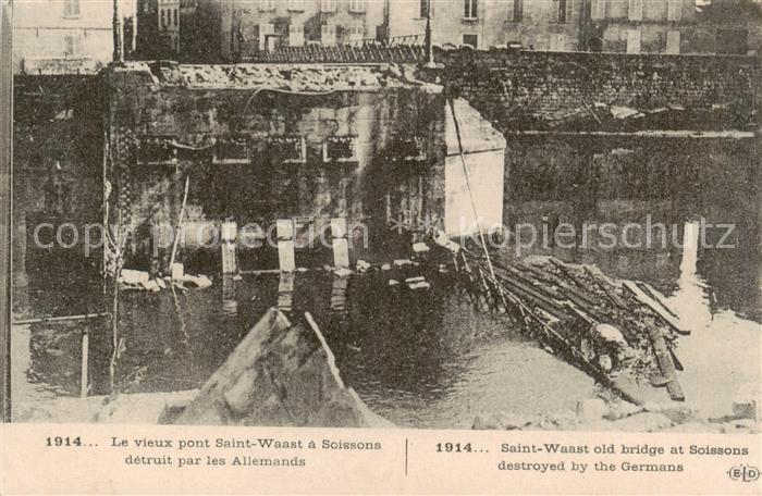 Saint-Waast 59 Nord 1914 Le vieux pont Saint Waast a Scissons detruit par les Al