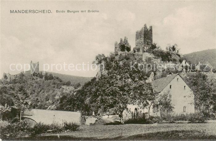 Manderscheid Eifel Beide Burgen mit Bruecke