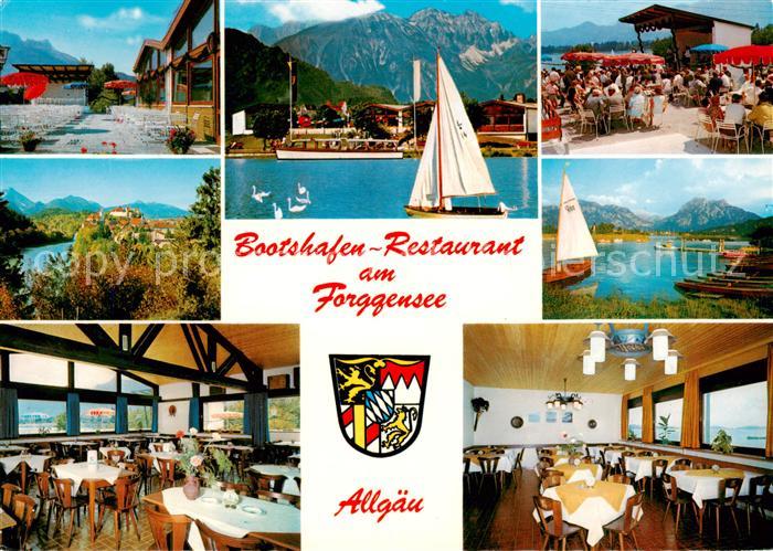 Fuessen Forggensee Bootshafen Restaurant am Forggensee Gastraeume Terrasse Teila