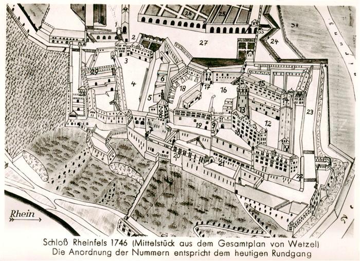 St Goar Rhein Schloss Rheinfels Mittelstueck aus dem Gesamtplan