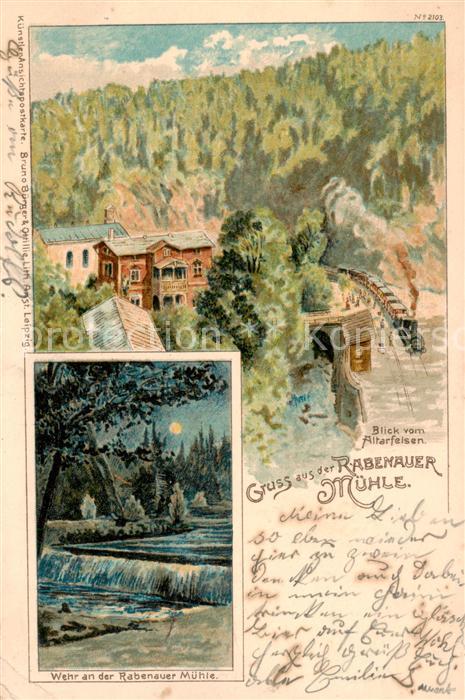 Rabenauer Muehle Rabenau Blick vom Altarfelsen Wehr an der Rabenauer Muehle