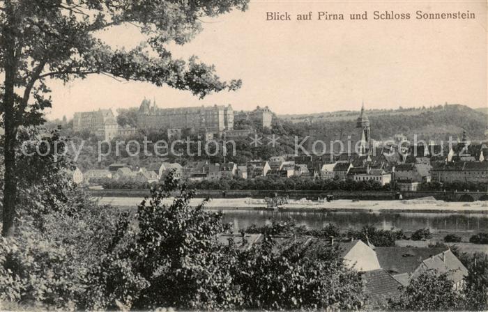Pirna Elbe Sachsen Panorama mit Schloss Sonnenstein