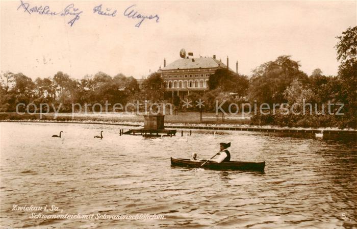 Zwickau  Sachsen Schwanenteich mit Schwanenschloesschen