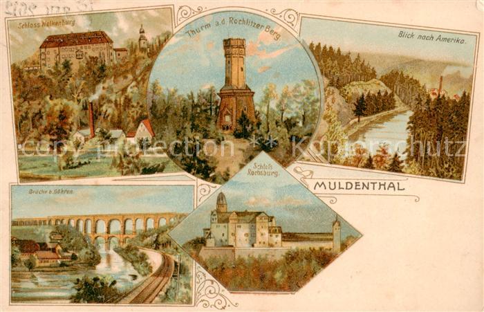 Muldenthal Region Sachsen Schloss Wolkenburg Bruecke bei Goehren Thurm auf dem R