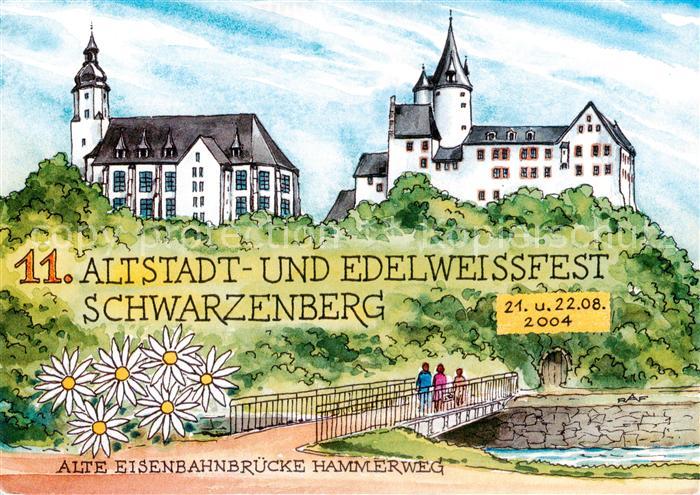 Schwarzenberg  Erzgebirge Altstadt und Edelweissfest Alte Eisenbahnbruecke Hamme
