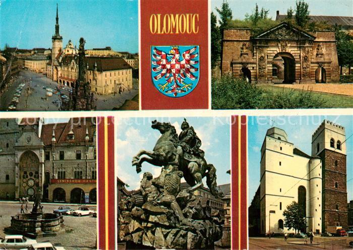 Olomouc Olmuetz CZ Pohled na namesti Miru Terzska branz Orloj Caesarova kalna Mo