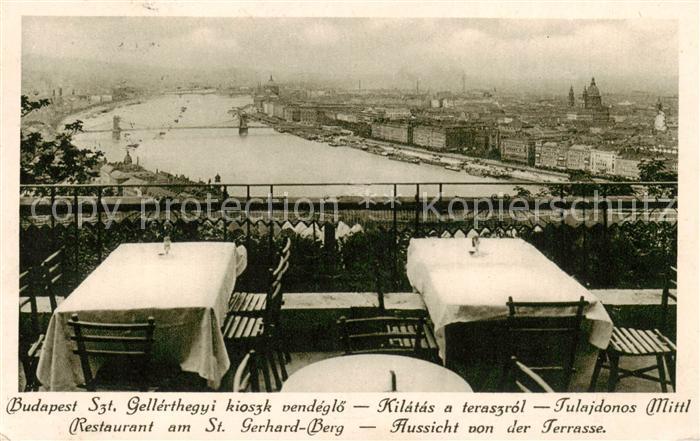 Budapest HU Restaurant am St Gerhard Berg Blick von der Terrasse