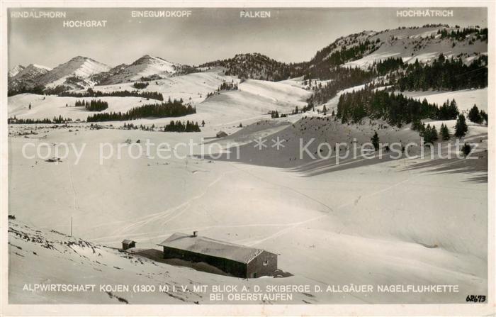 Oberstaufen Oberallgaeu Bayern Alpwirtschaft Kojen mit Skiberge und Allgaeuer N