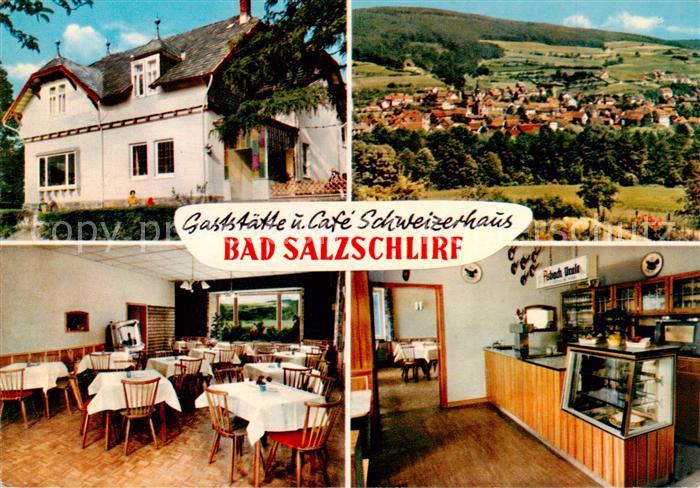 Bad Salzschlirf Gaststaette und Cafe Schweizerhaus Gaststube Theke Panorama