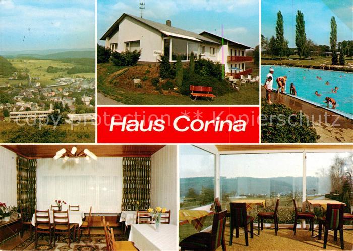 Schoenbach Dillkreis Panorama Haus Corina Gastraeume Schwimmbad