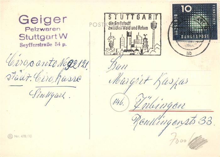 STUTTGART  CITY Pelzwaren Geiger Antwortkarte