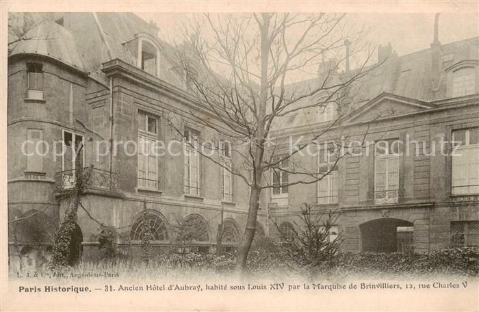 Paris 75 Ancien Hotel d’Aubray habite sous Louis XIV par la Marquise de Brnvilli