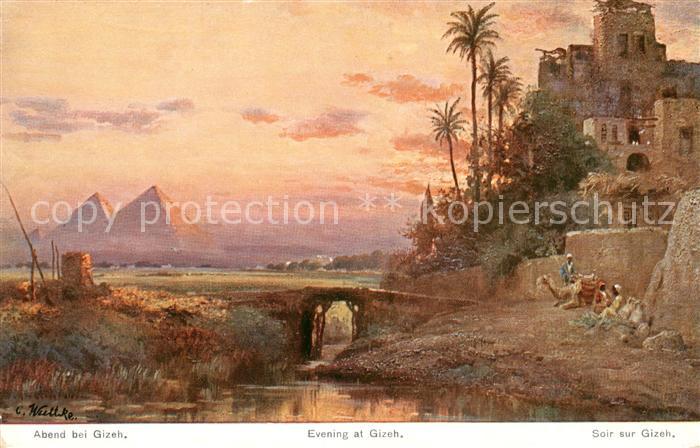 Gizeh Giza Egypt Abendstimmung Pyramiden Kuenstlerkarte Serie 795 aegypten No. 3
