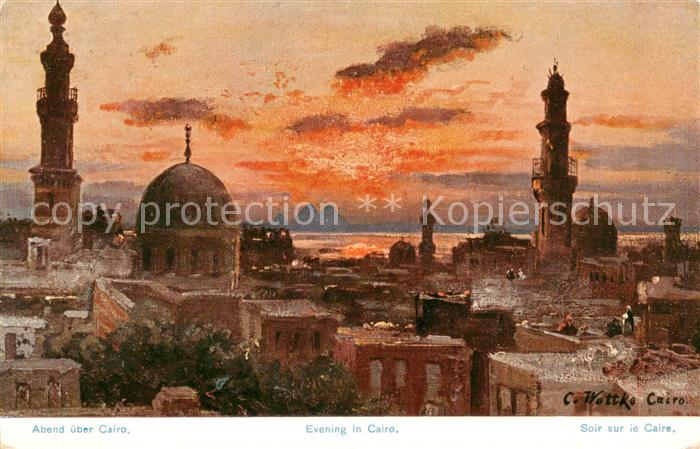 Cairo Egypt Evening in the city Abendstimmung C. Wuttke Kuenstlerkarte Serie 795
