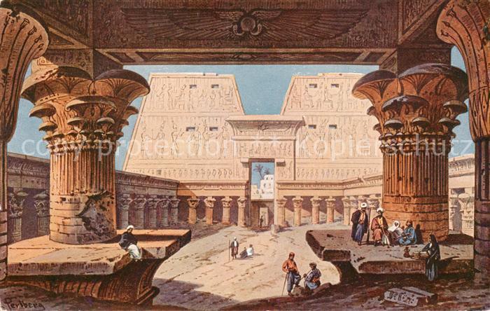 Edfou Edfoo Egypt Temple F. Perlberg Kuenstlerkarte