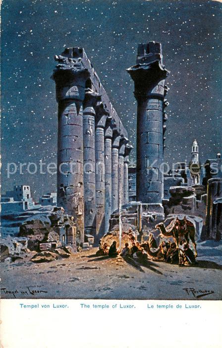Luxor Louqsor Louksor Egypt Tempel bei Nacht Kuenstlerkarte Serie 672 aegypten I