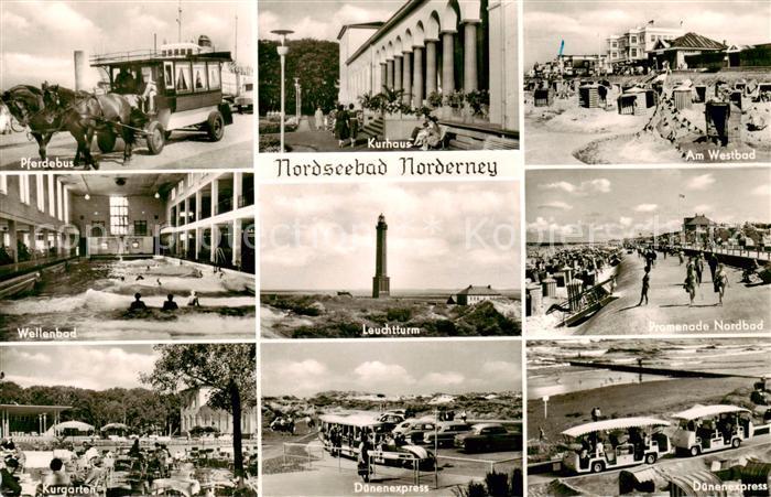 Norderney Nordseebad Pferdebus Kurhaus Westbad Wellenbad Leuchtturm Promenade Ku