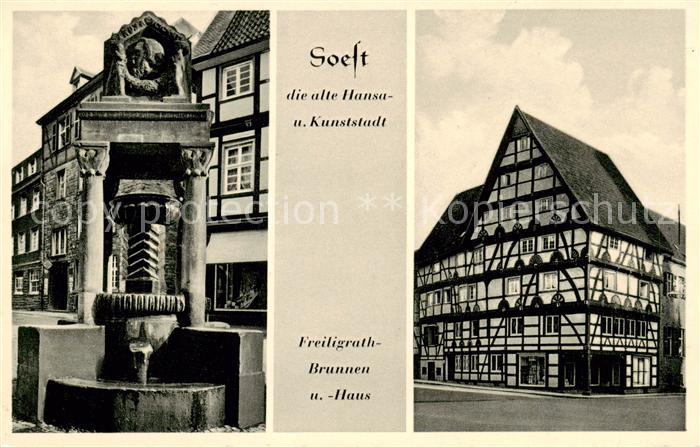 Soest DE NRW Freiligrath Brunnen und Haus