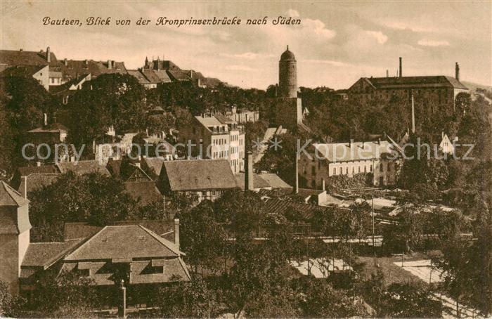 Bautzen Sachsen Blick von der Kronprinzenbruecke nach Sueden