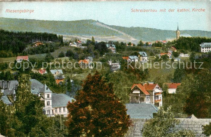 Riesengebirge Krkonose Karkonosze Schreiberhau mit der kath Kirche