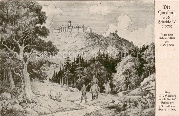 Harzburg Bad Die Harzburg zur Zeit Heinrichs IV Zeichnung