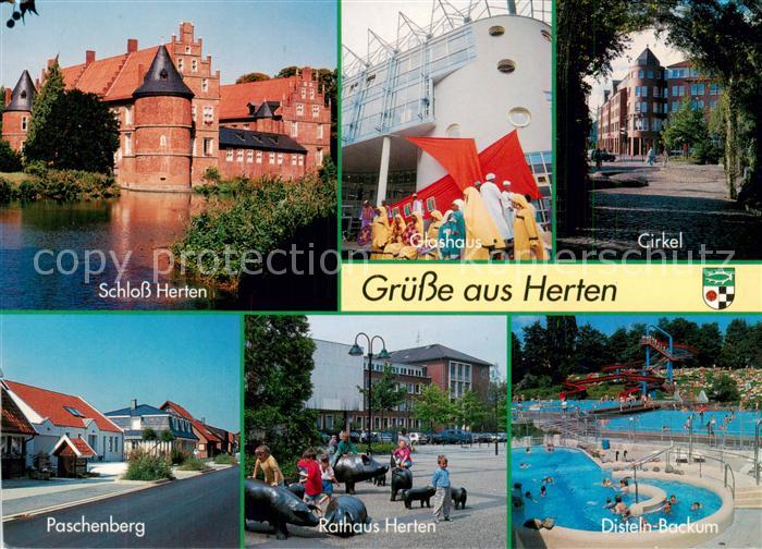 Herten Westfalen Schloss Herten Glashaus Cirkel Paschenberg Rathaus Disteln Back
