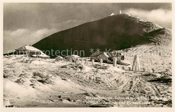 Schneekoppe Snezka CZ mit Schlesierhaus und Riesenbaude Winterzauber