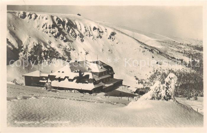 Hampelbaude Schronisko Strzecha Akademicka PL Bergbaude im Riesengebirge Winterp