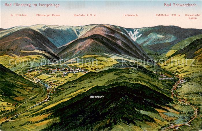 Bad Flinsberg Swieradow Zdroj PL Panoramakarte mit Bad Schwarzbach