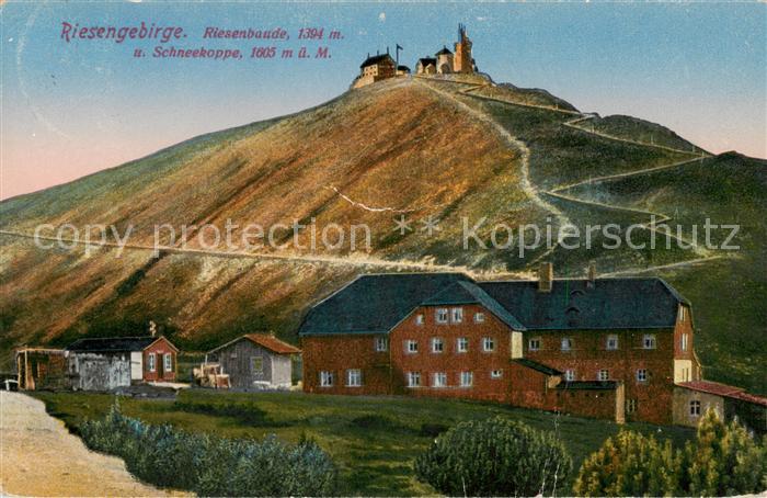 Riesengebirge Krkonose Karkonosze Riesenbaude mit Schneekoppe
