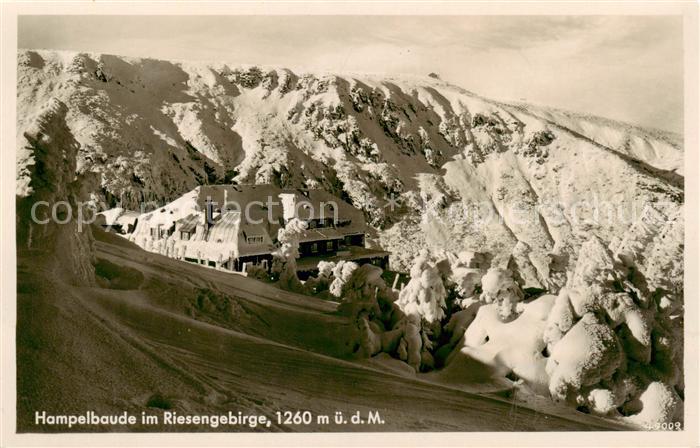 Hampelbaude Schronisko Strzecha Akademicka PL Bergbaude im Riesengebirge Winterp