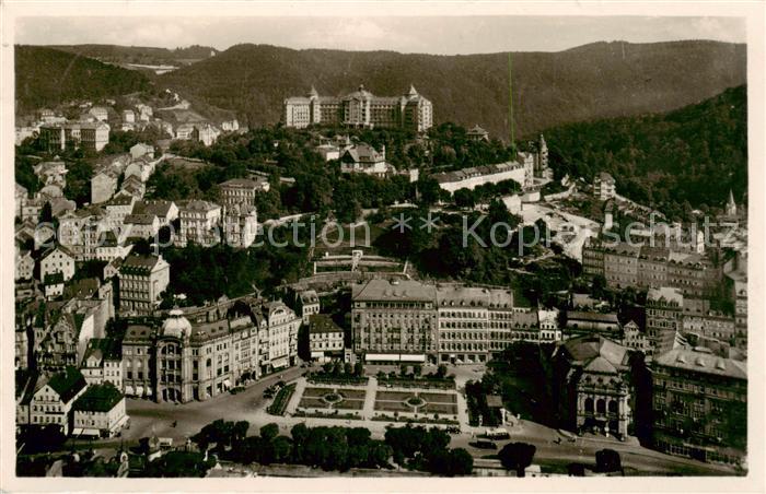Karlsbad Eger Karlovy Vary Panorama Blick vom Hotel Imperial und Stadttheater