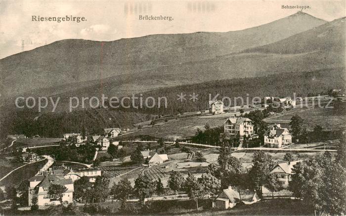 Brueckenberg Krummhuebel Riesengebirge PL Panorama mit der Schneekoppe