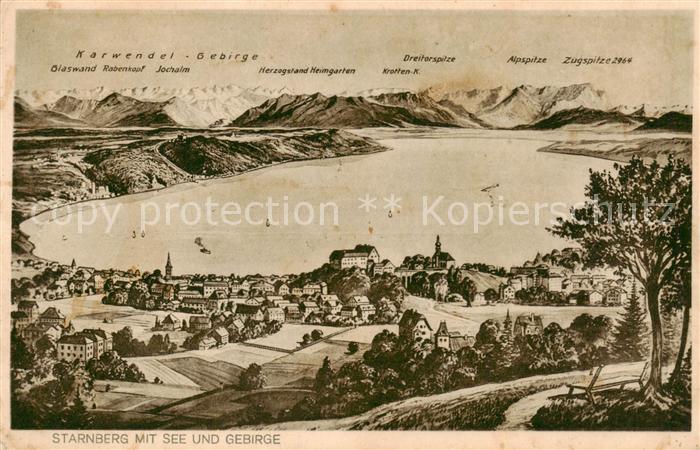 Starnberg Starnbergersee mit Karwendel Gebirge Panoramakarte