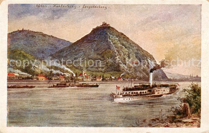 Kahlenberg  Wien AT mit Leopoldsberg und Donaupartie Aquarell