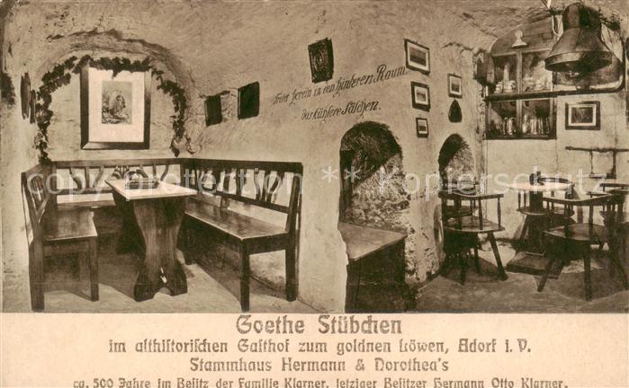 Adorf  Vogtland Goethe Stuebchen im althistorischen Gasthof zum goldenen Loewen