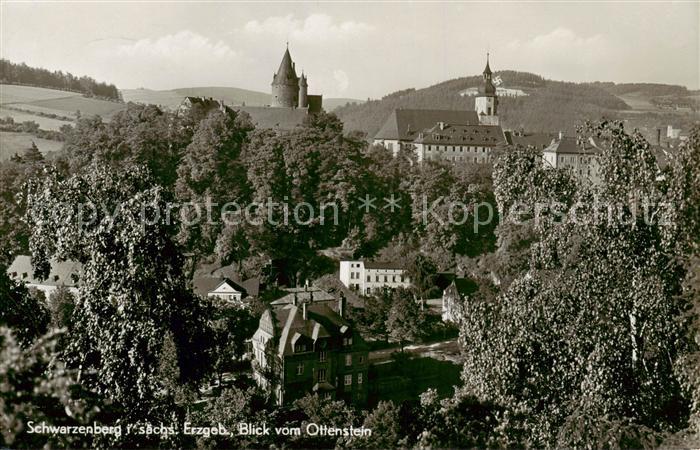 Schwarzenberg Erzgebirge Blick vom Ottenstein mit Schloss und Kirche