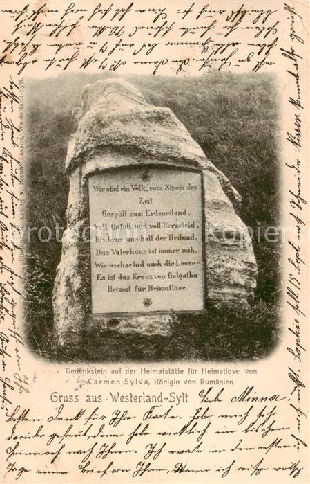 Westerland Sylt Gedenkstein auf der Heimstaette fuer Heimatlose von Carmen Sylvi