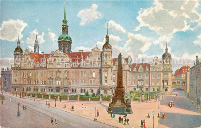 Dresden Elbe Kgl Schloss und Wettin Obelisk
