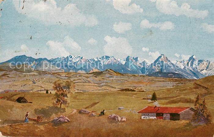 Nesselwang Allgaeu Bayern Blick von Mittelberg Oy mit Wettersteingebirge und Zu