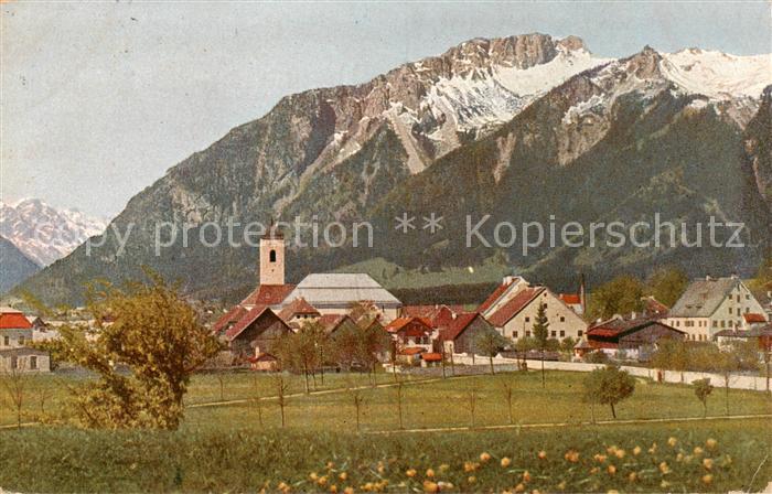 Reutte Tirol Ortsansicht mit Kirche Blick gegen die Lechtaler Alpen