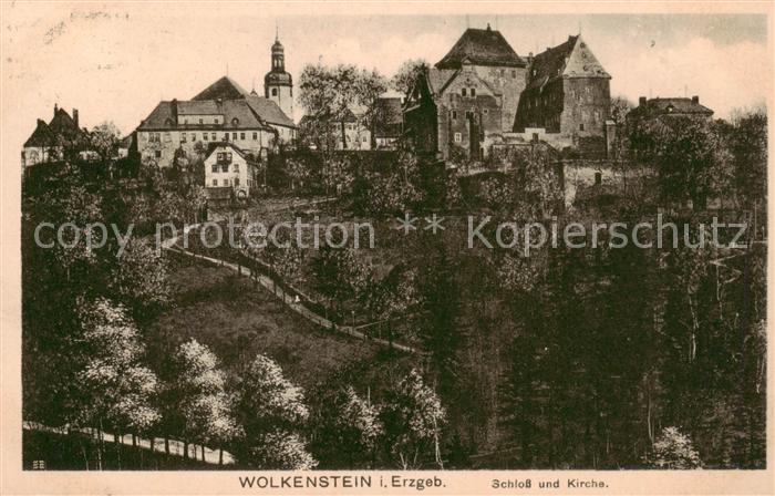 Wolkenstein Erzgebirge Blick gegen Schloss und Kirche