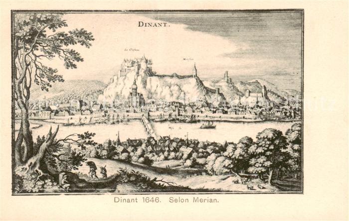 Dinant-sur Meuse Belgie La ville en 1646 selon Merian Kuenstlerkarte