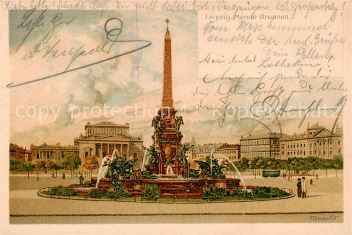 LEIPZIG Sachsen Mendebrunnen Litho